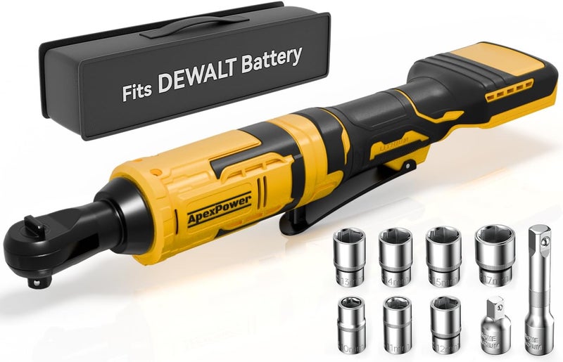 apex power 3/8 Inch Cordless Ratchet Wrench, for DEWALT 20V Max Battery, 88Ft-Lbs, 0-400RPM, Electric Ratchet Wrench Set with Variable Speed Trigger, Reinforced Head, R&F Switch, 7 Sockets, 3/8" to 1/4" Adapter - Image 1